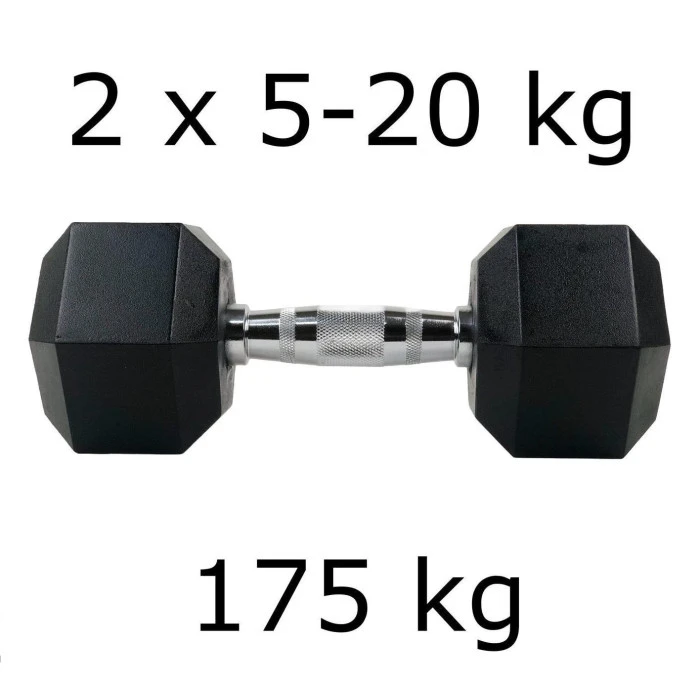 Гантели UnderFit прорезиненные Hex 2 х 5-20 кг (175 кг)