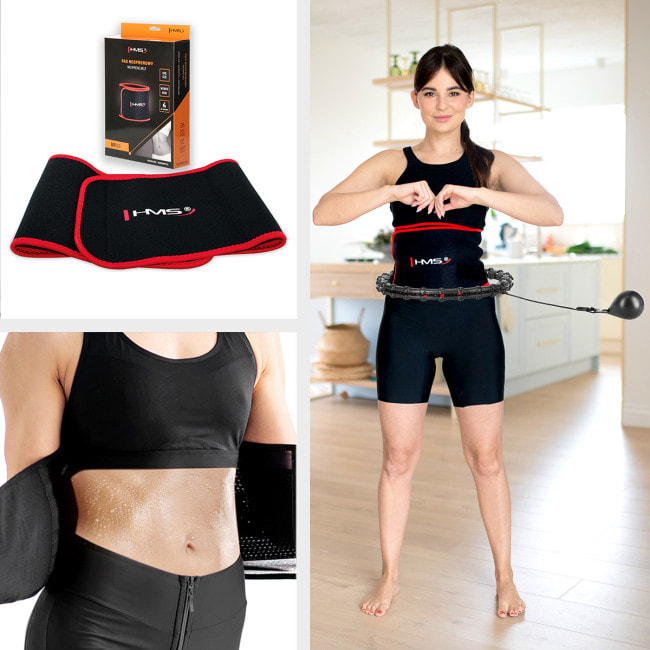 Хула-хуп массажный HMS HHW02 с нагрузкой и поясом для похудения BR163, черно-красный
