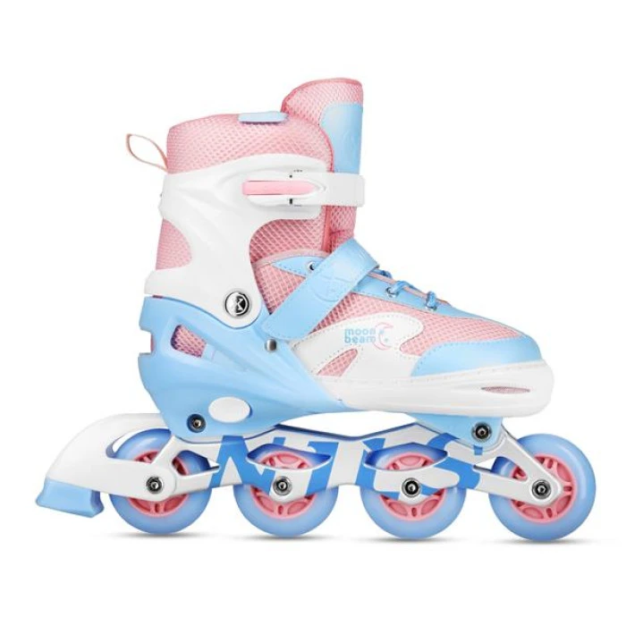 Роликовые коньки с комплектом защиты NILS EXTREME Moonbeam NA0189 размер S 31-34, голубовато-розовые.