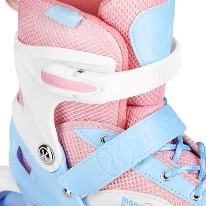 Роликовые коньки с комплектом защиты NILS EXTREME Moonbeam NA0189 размер S 31-34, голубовато-розовые.