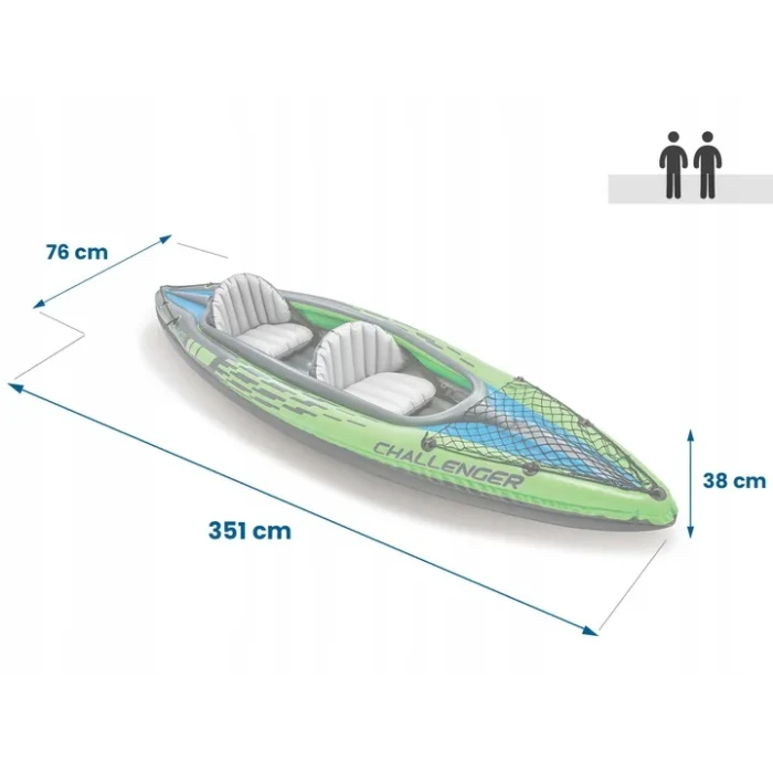 Надувной каяк Intex Challenger K2 351 x 76 x 38 см, зеленый