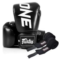 Перчатки боксерские кожаные с бинтами Fairtex BGV1-ONE 12 унций, черные