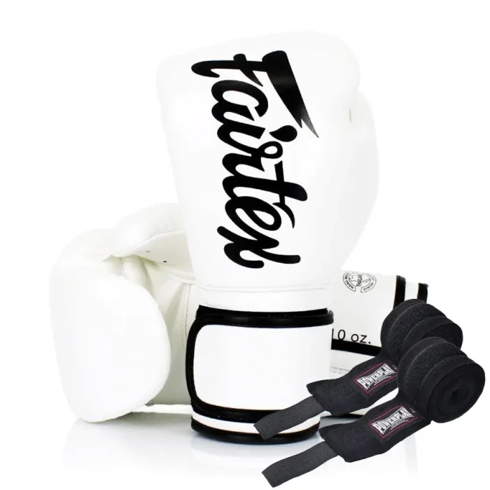 Перчатки боксерские с бинтами Fairtex BGV14 10 унций, белые