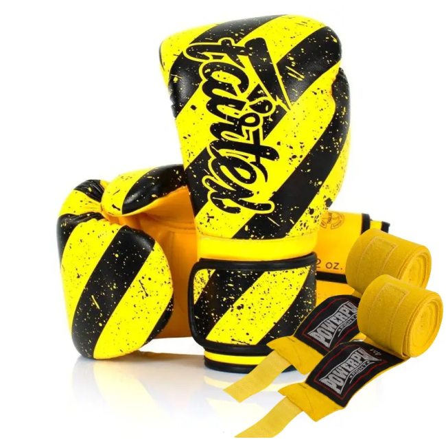 Перчатки боксерские с бинтами Fairtex BGV14Y 14 унций, желто-черные