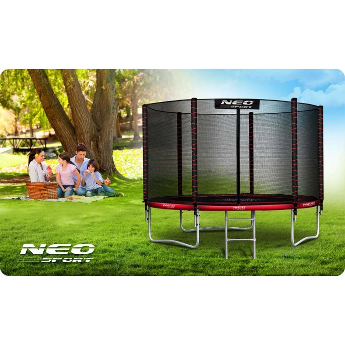 Батут Neo-Sport з зовнішньо сіткою 10 футів 312 см чорно-червоний