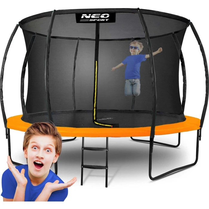 Батут Neo-Sport з внутрішньою сіткою 12,5 футів 374 см чорно-памаранчевий
