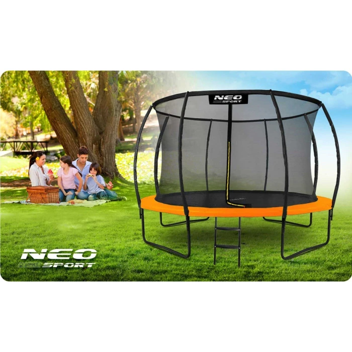 Батут Neo-Sport з внутрішньою сіткою 12,5 футів 374 см чорно-памаранчевий