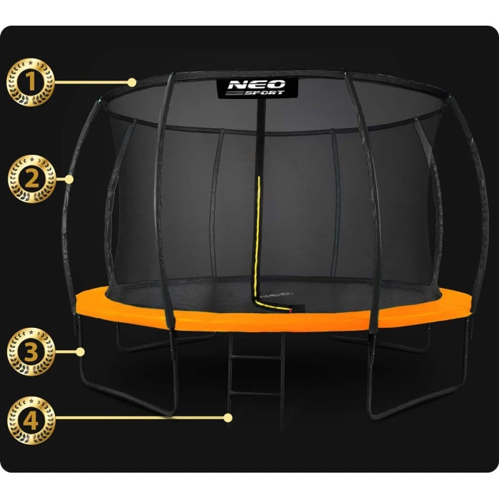 Батут Neo-Sport з внутрішньою сіткою 12,5 футів 374 см чорно-памаранчевий