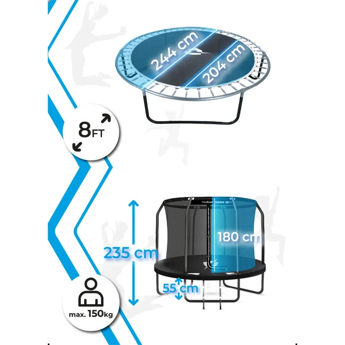 Батут THUNDER INSIDE ELITE з внутрішньою сіткою 8 футів 244 см чорний