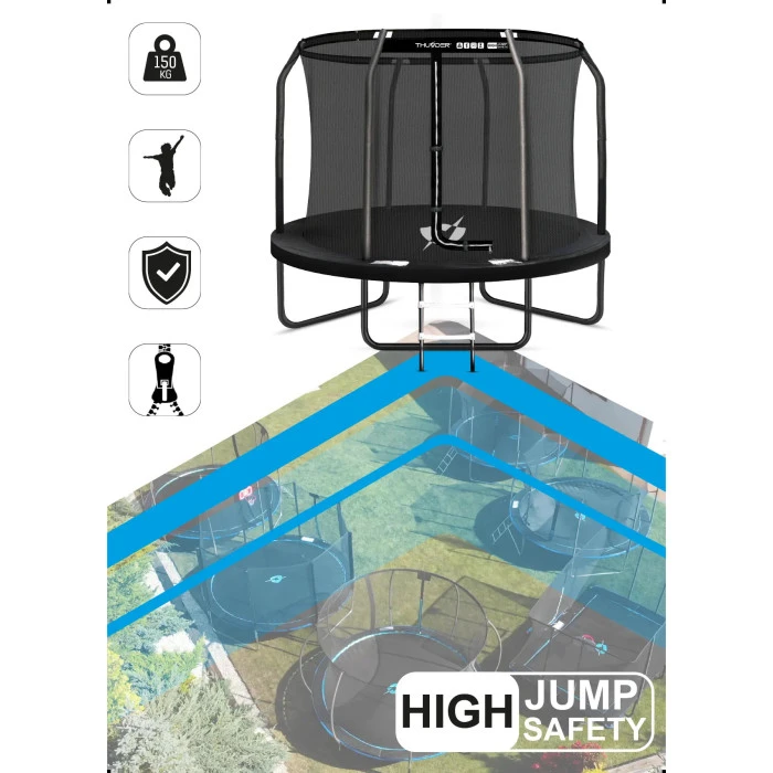 Батут THUNDER INSIDE ELITE з внутрішньою сіткою 8 футів 244 см чорний