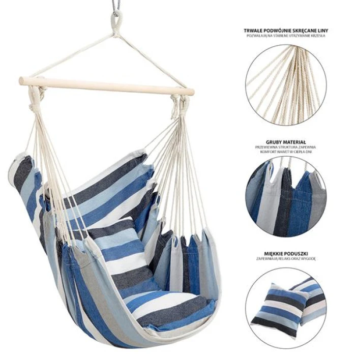 Гамак-крісло підвісне одномісне NILS CAMP NC3107, 103 х 99 см - синьо-біле