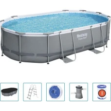 Бассейн каркасный овальный Bestway 56448 Power Steel, 488 x 305 см - серый
