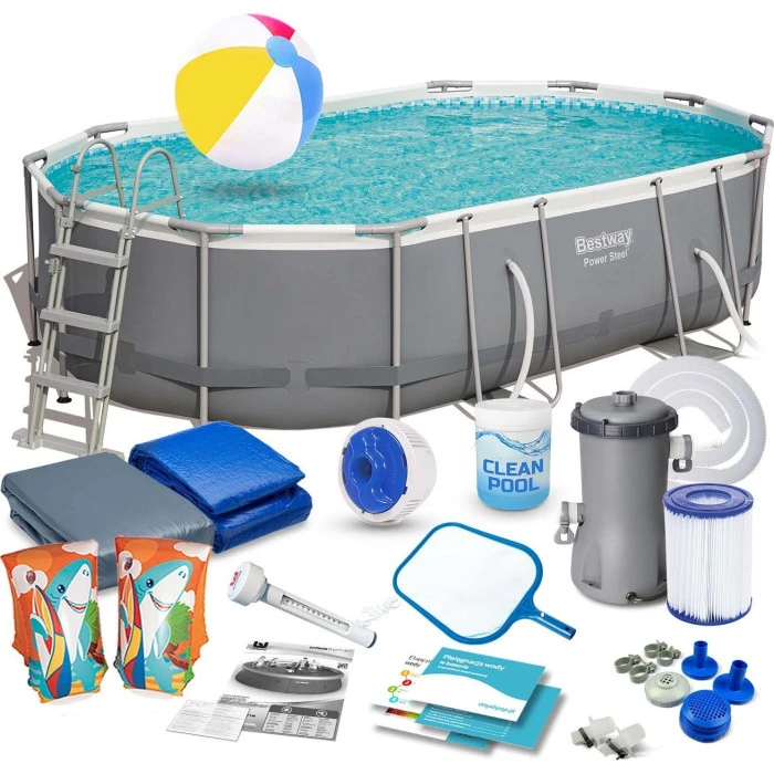 Бассейн каркасный овальный 18в1 Bestway 56448 Power Steel, 488 x 305 см