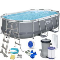 Бассейн каркасный овальный Bestway 56620 Power Steel 427 x 250 см - графитовый.