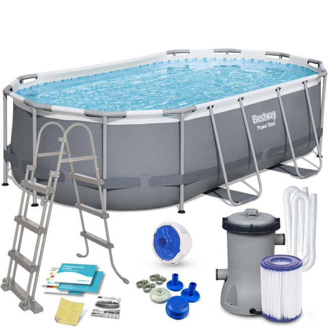 Бассейн каркасный овальный Bestway 56620 Power Steel 427 x 250 см - графитовый.