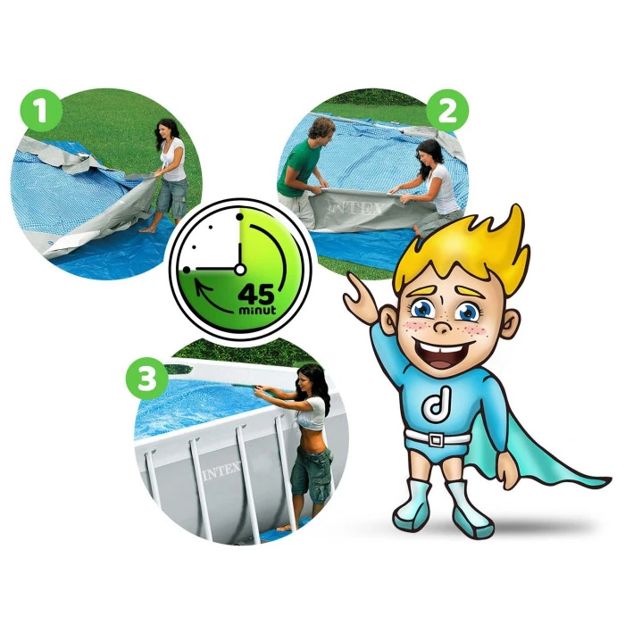 Басейн каркасний прямокутний 4в1 INTEX 26788, 400 x 200 x 100 см, сірий