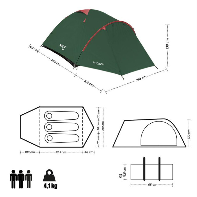 Кемпинговая палатка NILS CAMP NC6013 ROCKER красно-зеленый