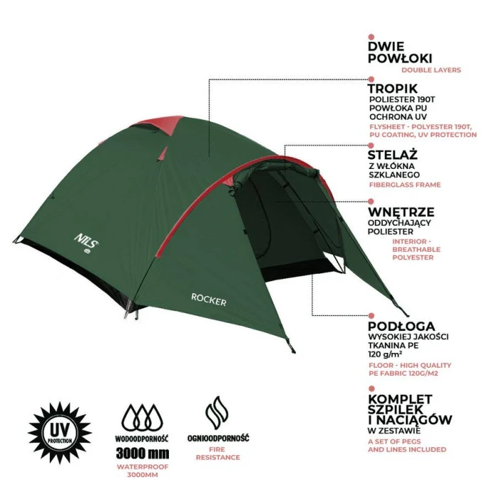 Кемпинговая палатка NILS CAMP NC6013 ROCKER красно-зеленый