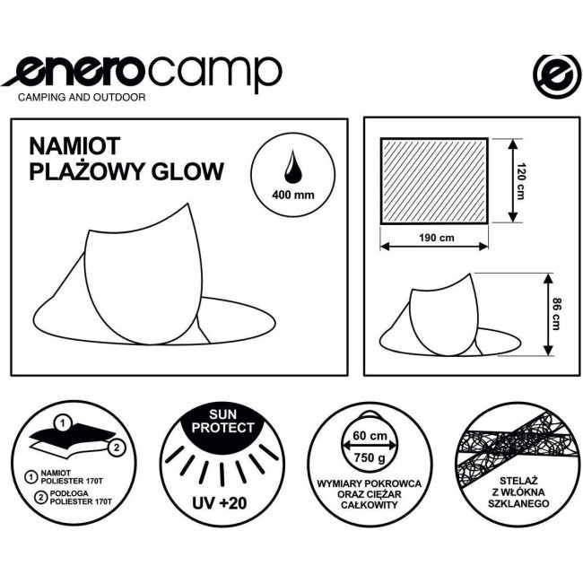 Палатка пляжная Enero pop-up 190x120x90/70 см, синий