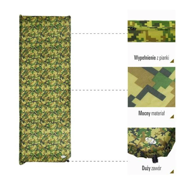 Самонадувний мат NILS CAMP NC4050, 185 х 65 х 5 см, камуфляжний