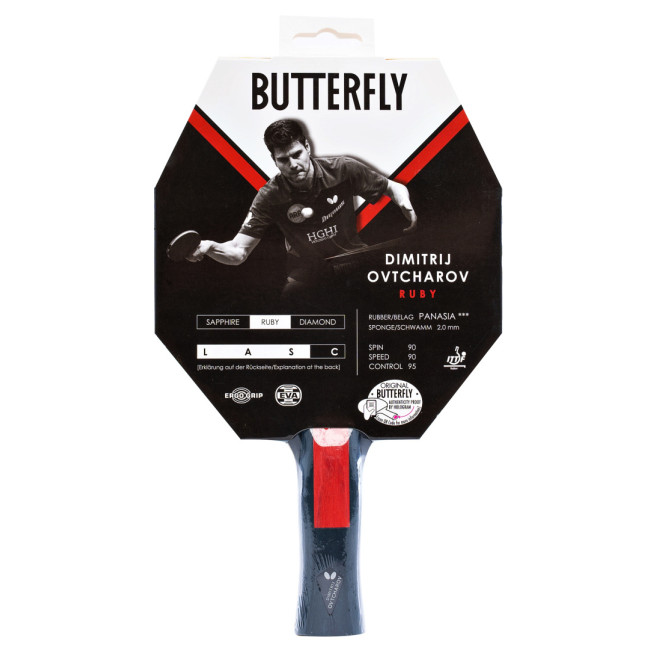 Ракетка для настольного тенниса BUTTERFLY Ovtcharov Ruby, черно-красная.