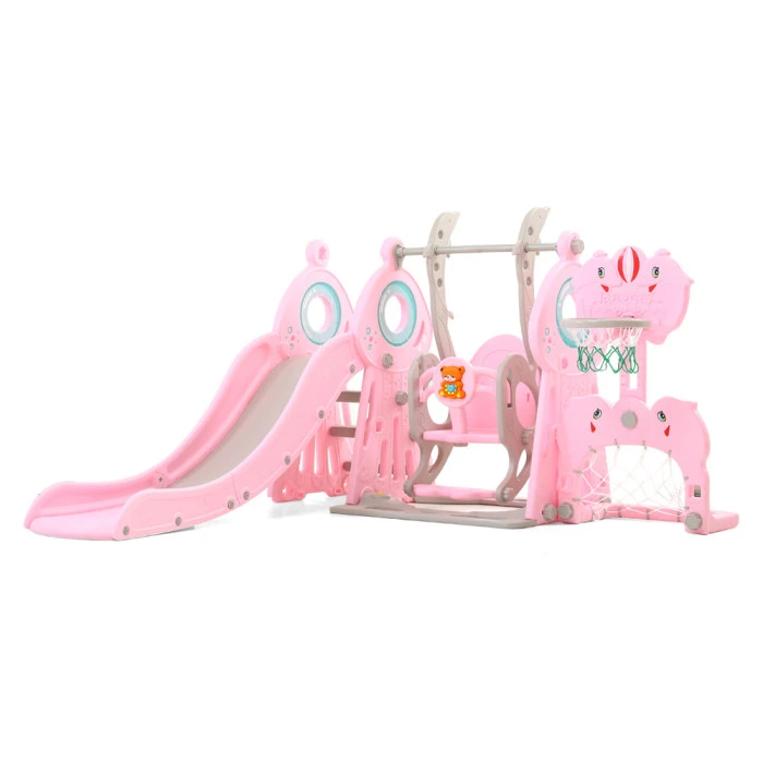 Дитяча гірка з гойдалками 5в1 inSPORTline Multino, 200 х 180 х 120 см - рожево-біла