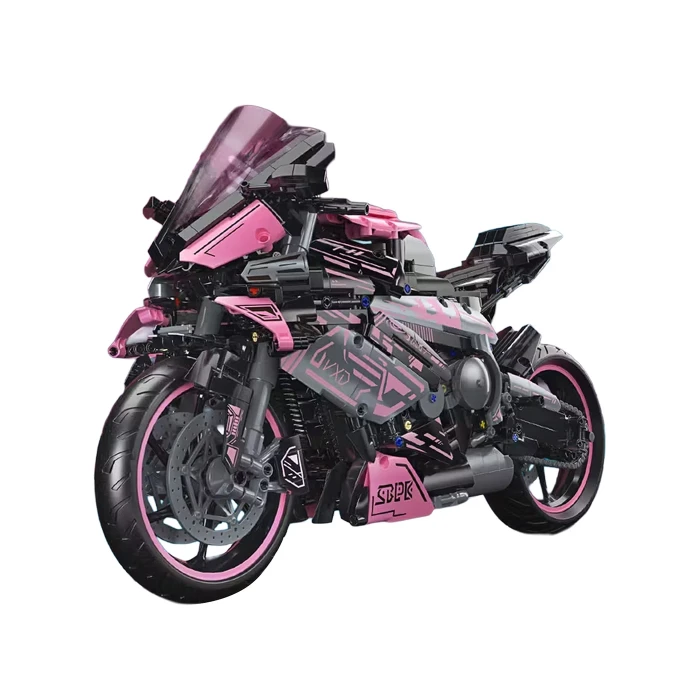 Детский конструктор Ramiz Мотоцикл-гонщик 2066 эл, черно-розовый