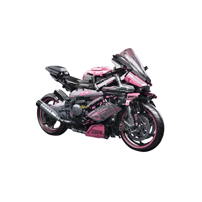 Дитячий конструктор Ramiz Мотоцикл-гонщик 2066 ел, чорно-рожевий