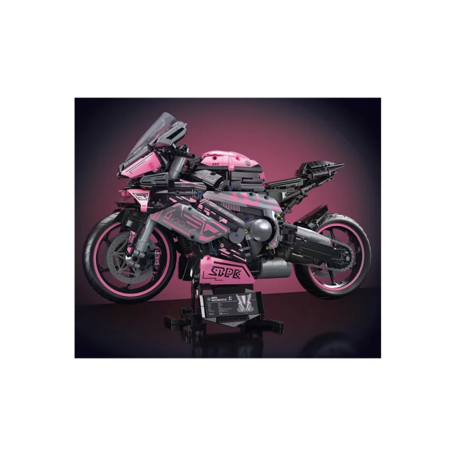 Дитячий конструктор Ramiz Мотоцикл-гонщик 2066 ел, чорно-рожевий