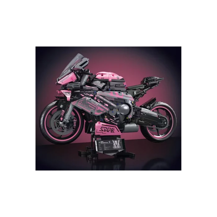 Детский конструктор Ramiz Мотоцикл-гонщик 2066 эл, черно-розовый