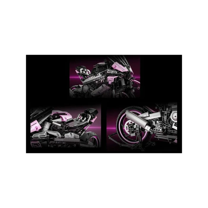 Детский конструктор Ramiz Мотоцикл-гонщик 2066 эл, черно-розовый