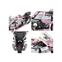 Детский конструктор Ramiz Мотоцикл-гонщик 2066 эл, черно-розовый