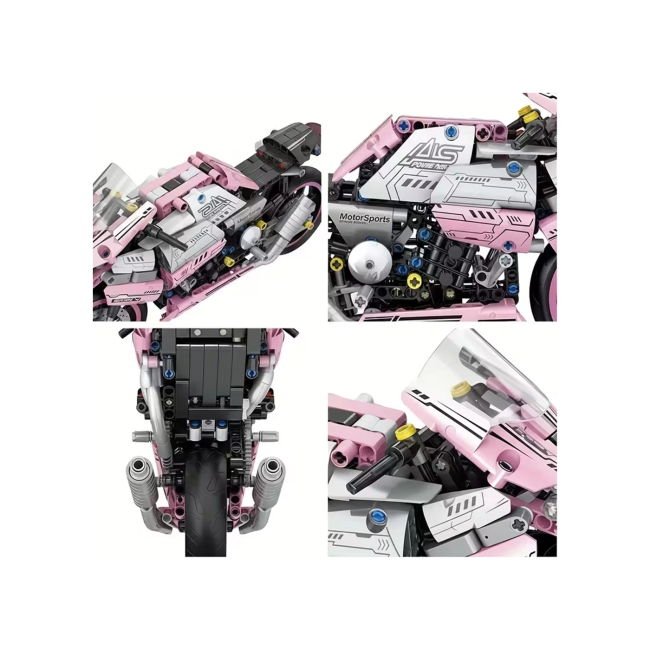 Дитячий конструктор Ramiz Мотоцикл-гонщик 2066 ел, чорно-рожевий