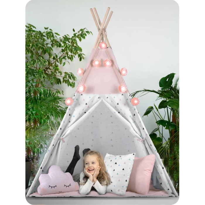 Вигвам детский с гирляндой и фонариками Nukido розовый