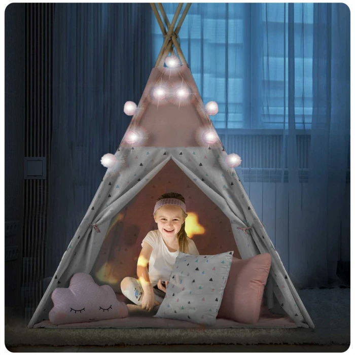Вигвам детский с гирляндой и фонариками Nukido розовый