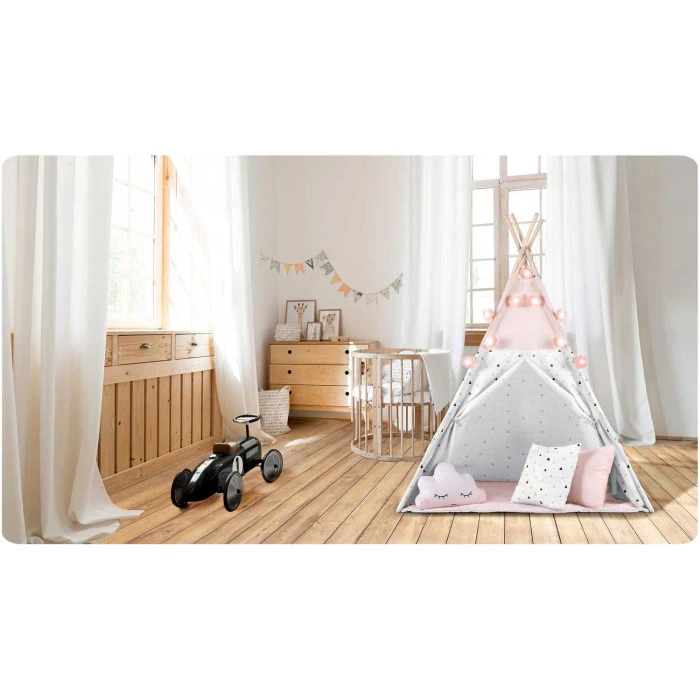 Вигвам детский с гирляндой и фонариками Nukido розовый