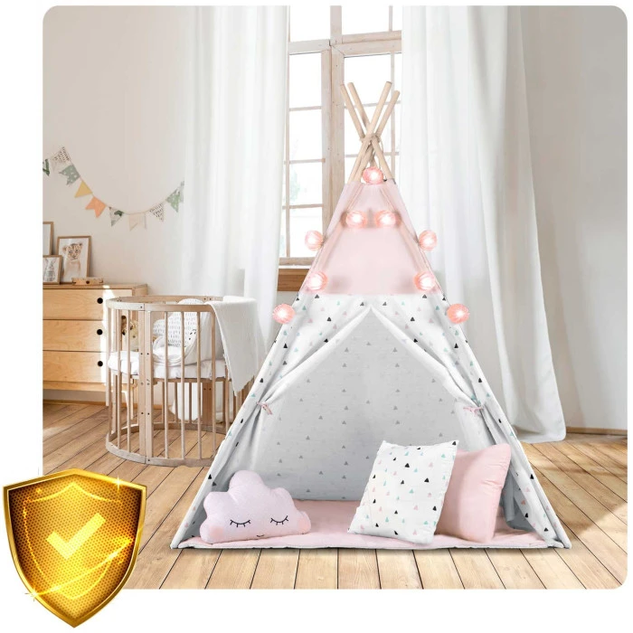 Вигвам детский с гирляндой и фонариками Nukido розовый