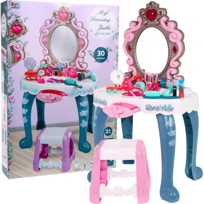 Детский туалетный столик с зеркалом и табуретом для девочки 3+ Свет и звук 22 шт.
