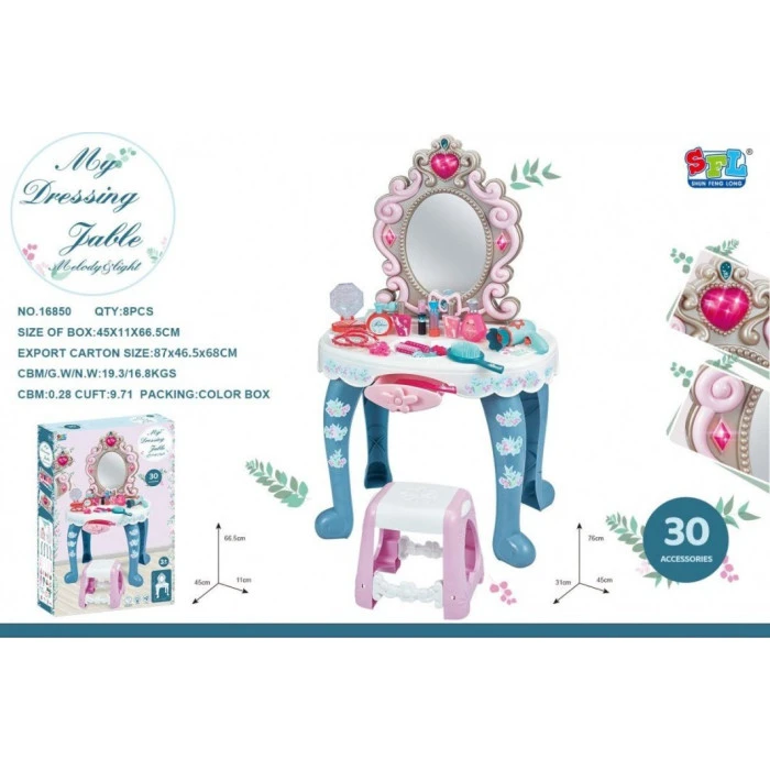 Детский туалетный столик с зеркалом и табуретом для девочки 3+ Свет и звук 22 шт.