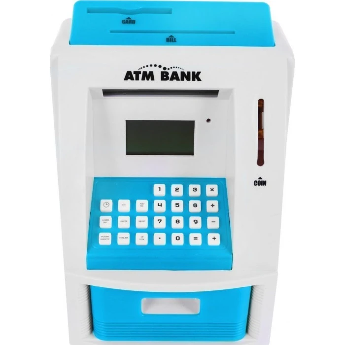 Детская копилка банкомат 3+ голубой + Интерактивные функции + карта банкомата