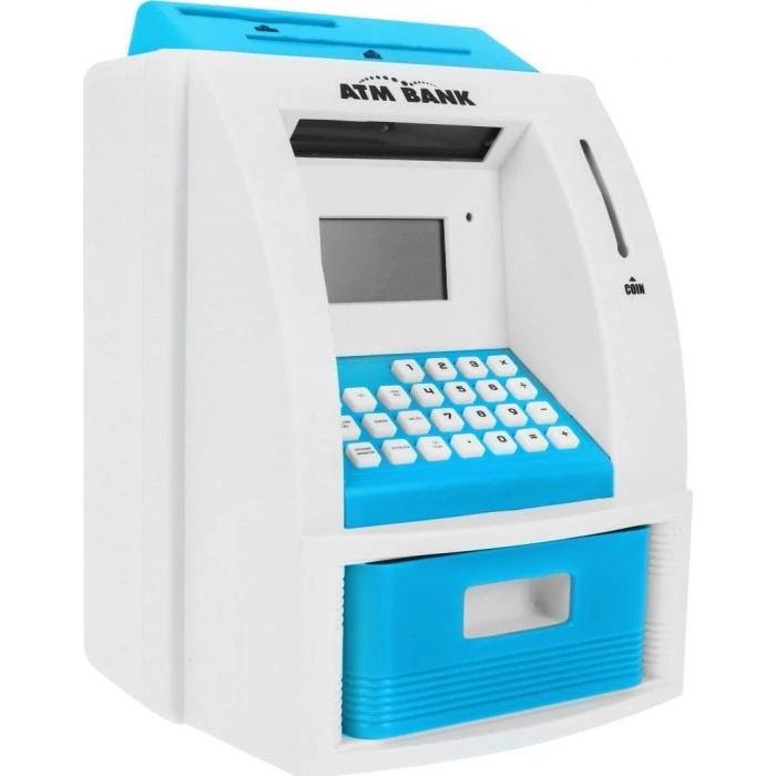 Детская копилка банкомат 3+ голубой + Интерактивные функции + карта банкомата