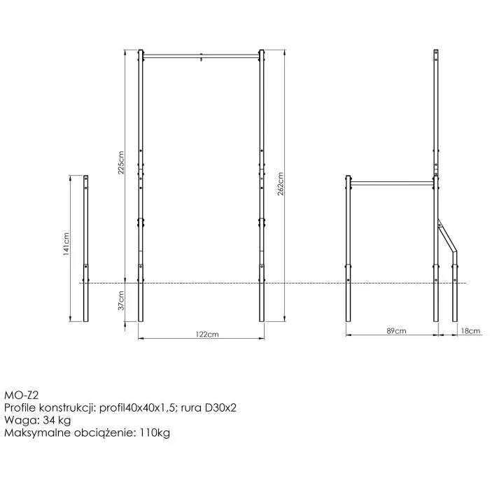 Штанга зовнішня для підтягування з тримачем для сумки та довгими поручнями Marbo Sport, MO-Z2