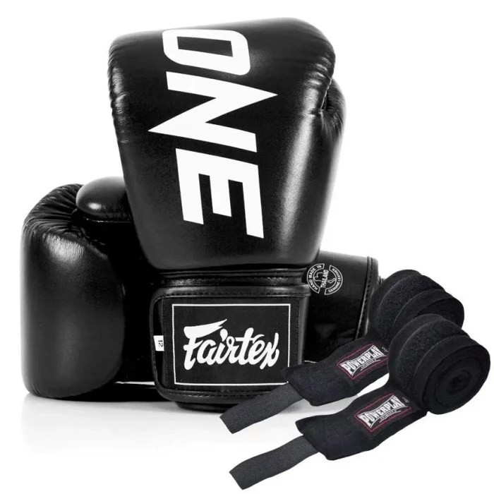 Рукавички боксерські шкіряні з бинтами Fairtex BGV1-ONE 14 унцій, чорні