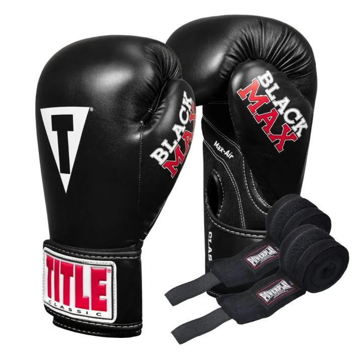 Рукавички боксерські з бинтами TITLE Classic Black Max розмір 16 унцій, чорні