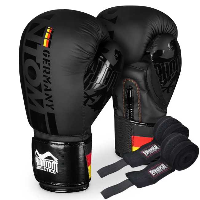 Перчатки боксерские с бинтами Phantom Germany 12 унций, черный