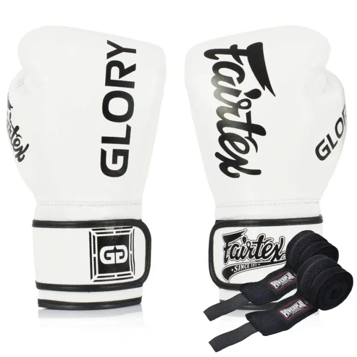 Перчатки боксерские с бинтами Fairtex BGVG1 размер 12 унций, белые