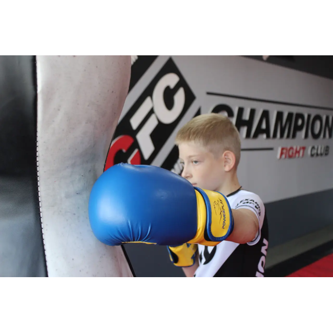 Рукавички боксерські PowerPlay 3004 JR Classic 8 унцій, синьо-жовті