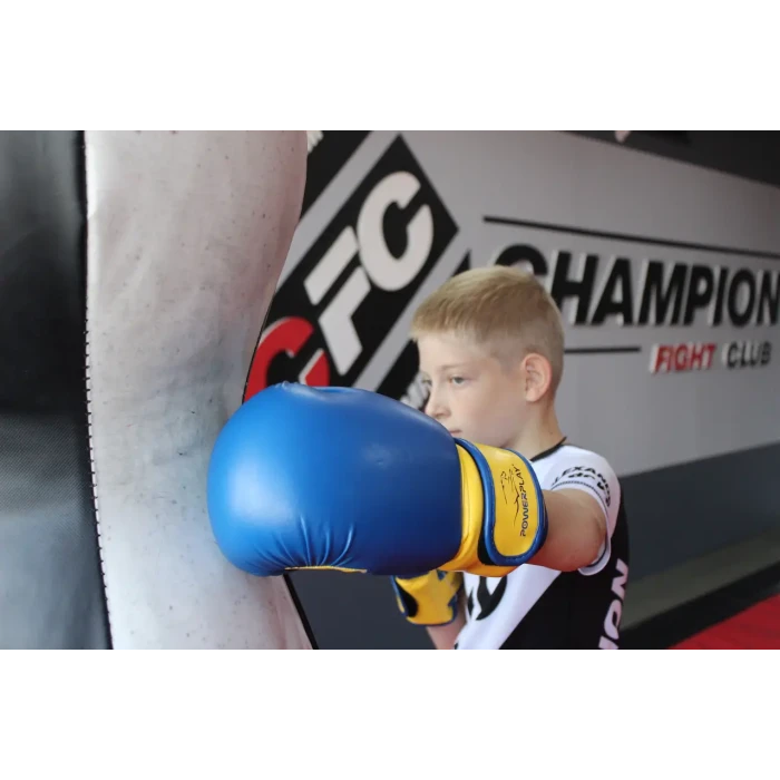 Рукавички боксерські PowerPlay 3004 JR Classic 8 унцій, синьо-жовті