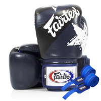 Рукавички боксерські з бинтами Fairtex BGV1 Nation Print 12 унцій, темно-сині