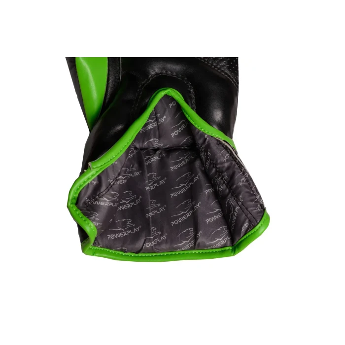 Перчатки боксерские PowerPlay 3018 Jaguar 14 унций, черно-зеленые